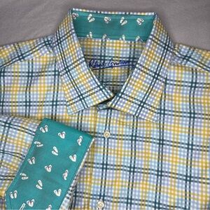 Robert Graham Men's Blue and Yellow Plaid Shirt